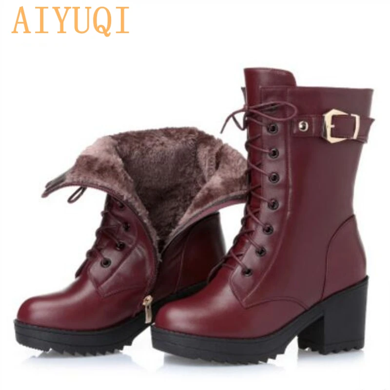 AIYUQI 2020 New for women boots villi lining high heel long boots women winter boots for ladies genuine leather
