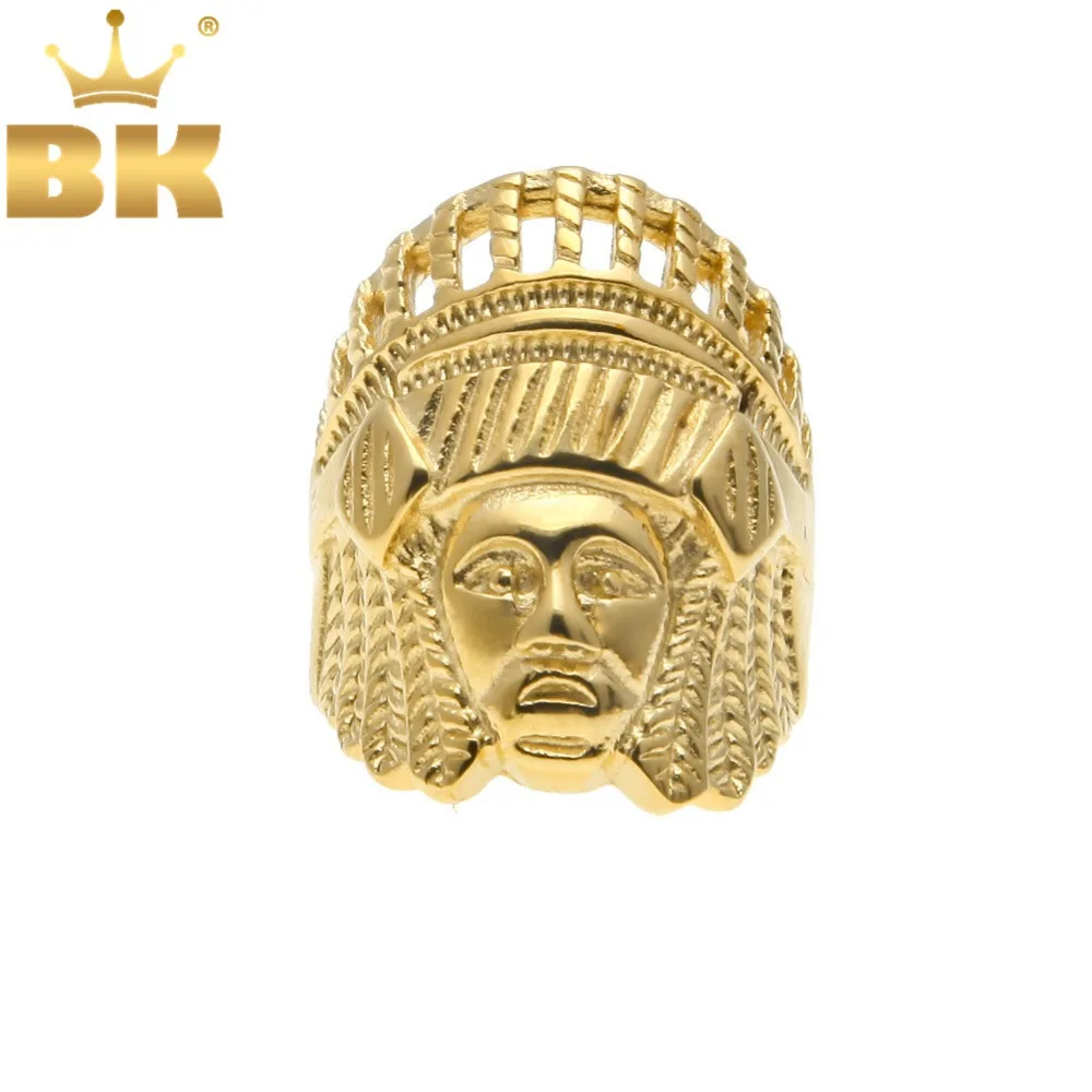 cheap THE BLING KING Indian Chief Head Punk Rings Vintage Stainless Steel Size 7 14 Available Gold Color Hiphop Ring Jewelry For Men