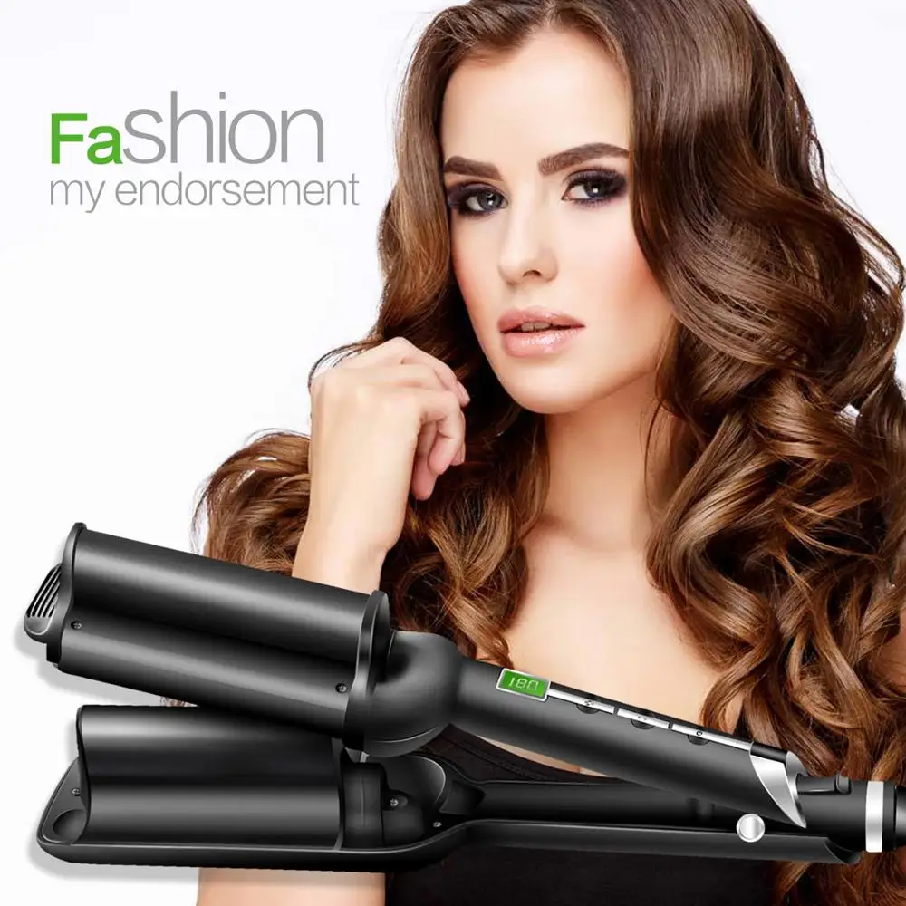 Modelador de Cabelo Ondulação do Cabelo Profissional Onda Profunda Ferros Cerâmico Triplo Barril Curlers Grande Ondulado Profundo 32mm