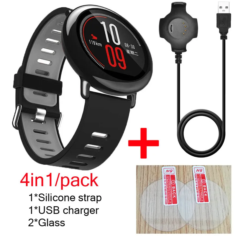 03 4в1 ремешок для оригинальных Xiaomi Huami Amazfit pace ремешок силиконовый Смарт-часы+ USB зарядное устройство кабель док-станция стекло Защита экрана - Цвет: 03