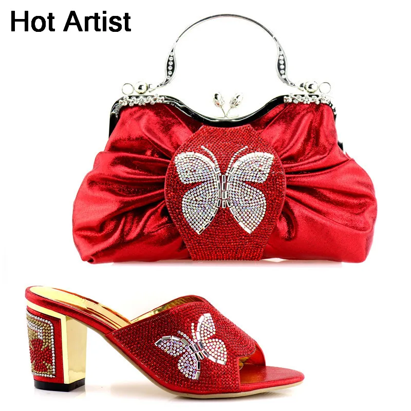 

Hot Artist 2018 Fashion Butterfly Rhinestone High Heels Shoes And Bag Set For Party Italian Shoes With Matching Bag Set YK-91