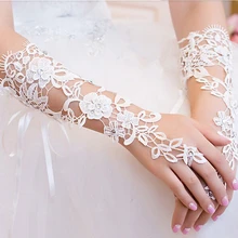 Горячая свадебные перчатки Новые митенки для невесты с кружевная Апликация модное свадебное платье элегантные свадебные аксессуары