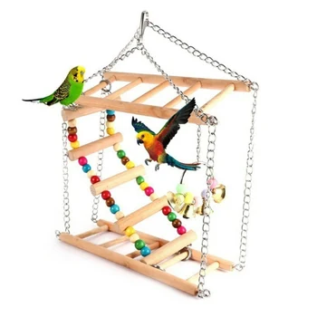 

Parrots Toys Bird Swing Exercise Climbing Hanging Ladder Bridge Wooden Rainbow Pet Parrot Macaw Hammock Bird Toy With Bells