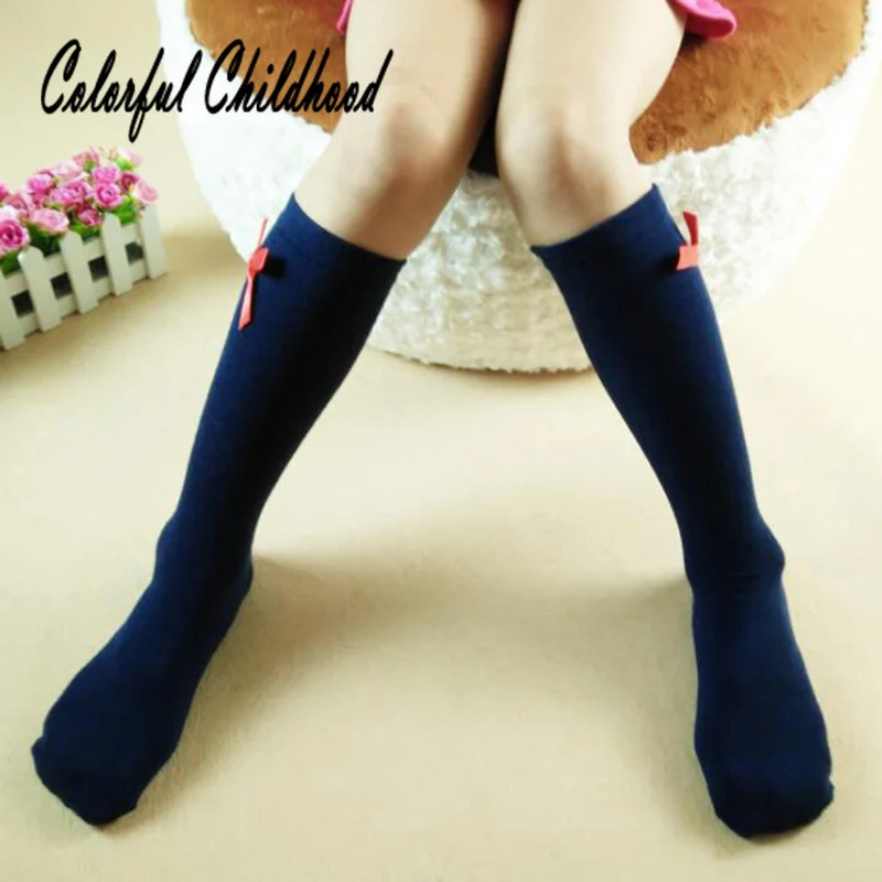 Baby Girls New Bow tied Pure Colored Middle Tube Socks Infant Pure