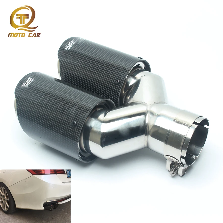

1pc Universal Refit Tail Exhaust Pipe Y Double Outlet Hood Stainless Carbon Fibre Akrapovic Car Exhaust Automobile Rear Muffler