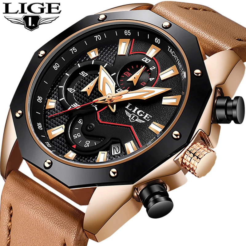 

LIGE Men Watches Luxury Chronograph Waterproof Quartz Clock Fashion Dress Women Watch Leather Couple Watch Relogio Masculino+Box