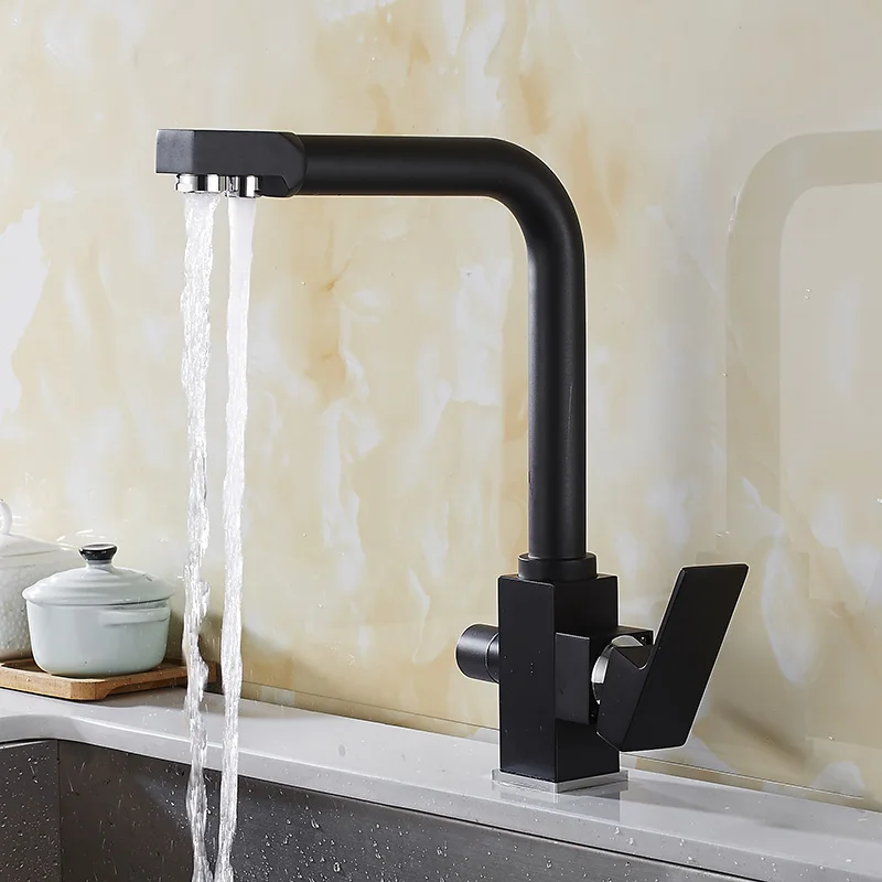 Kitchen Faucets Silver Brass Deck Mounted Mixer Tap Black Paint 360 Degree Rotation with Water Purification Features YD-782