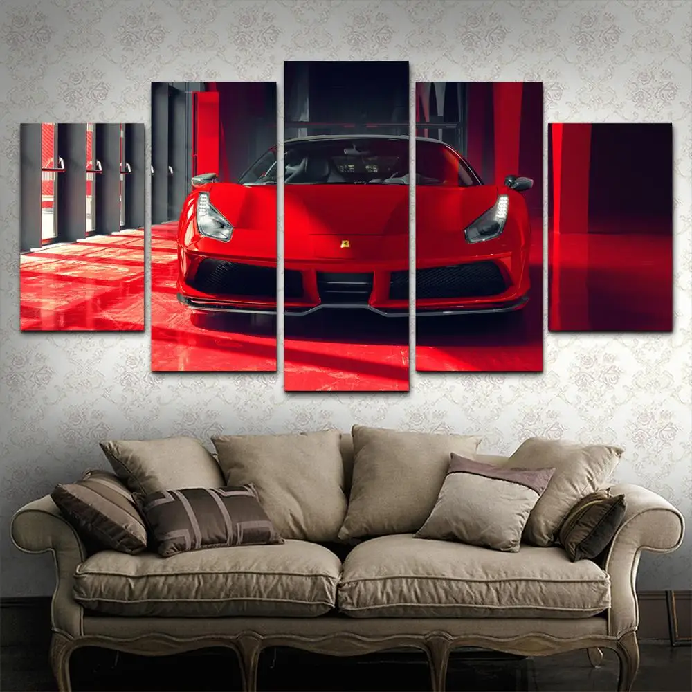 HD холст печатная картина 5 шт. настенный арт Прохладный современный спортивный автомобиль красный ferrari домашний декор плакат картина для гостиной YK-836