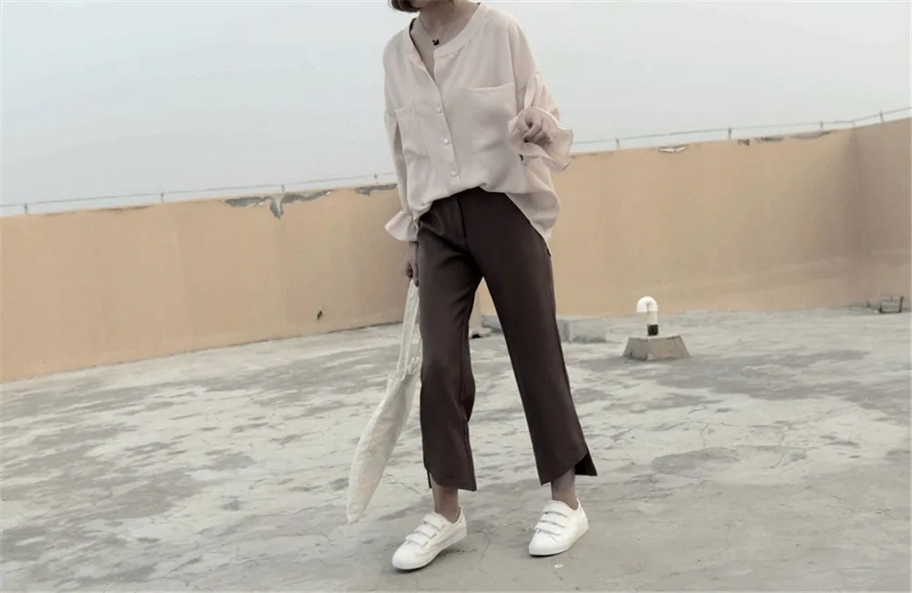 High quality Casual Chiffon Apricot Women blouse shirt oversized breathable loose shirt office wear Fashion Solid tops blusas (17)