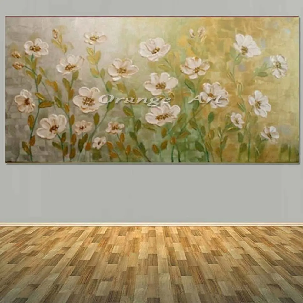 

Large Hand Painted Abstract White Flower Oil Painting On Canvas Abstract Wall Picturs Living Room Bedroom Hobby Home Wall Decor
