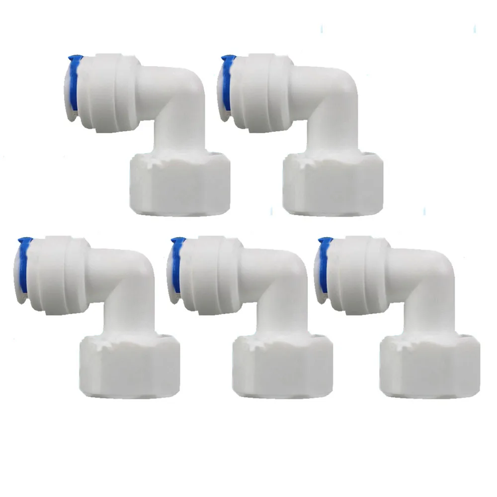 

5PC 1/2" Internal thread to 3/8" elbow connector RO Water Fitting Tune Quick Connect Reverse Osmosis White fast connection