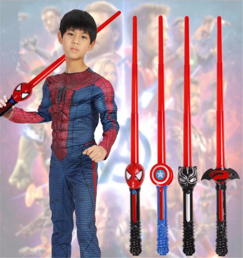 Косплей детская игрушка Бог световая палка Американский капитан Человек-паук Черная пантера Бэтмен легкое оружие выдвижной световой меч 69 см