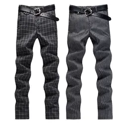 Новые брендовые осенние зимние толстые брюки мужские повседневные эластичные длинные брюки мужские хлопковые решетки прямые рабочие