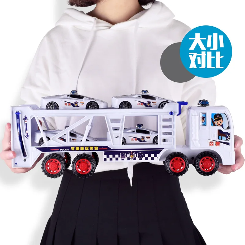 

Large Double-deck Inertial Trailer Mini Polices Car Toy Children Plastic Simulation Model Hot-sell Toy Car Incidental Small Car
