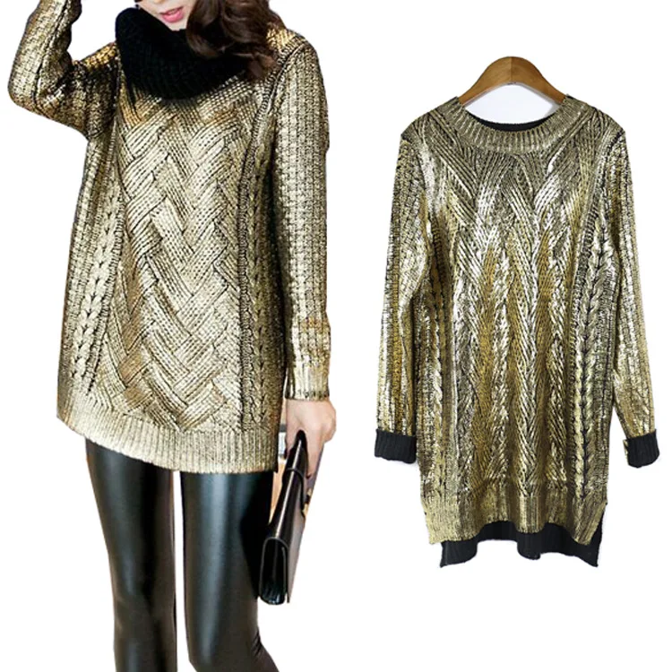 Women Unique Sweater Alternative Sweater Bronzing Knitted