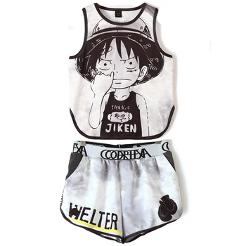 

2 Piece Set Harajuku Casual Sleeveless Cute Tops AND Womens Short Sets Cartoon Summer White Tracksuit for Women Two Piece Set