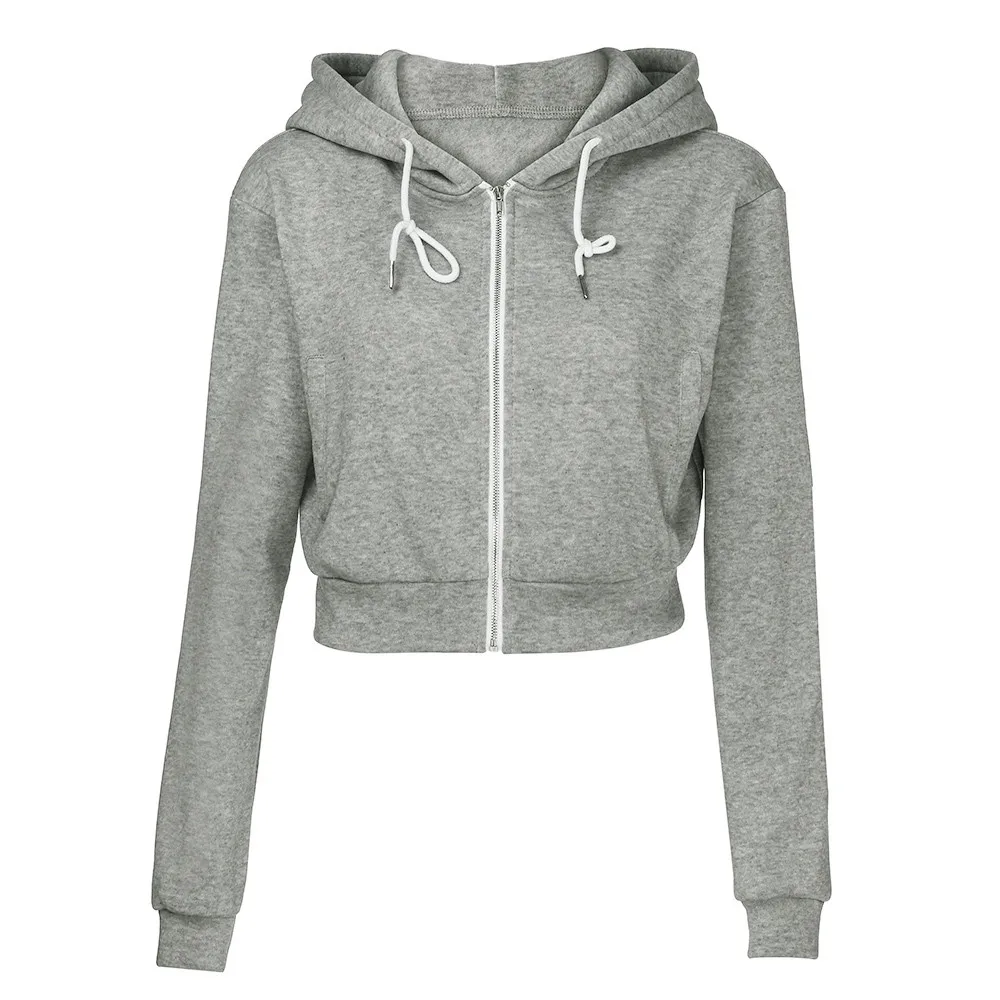 

JAYCOSIN sweatshirt Women 2019 Fashion Autumn Winter short Solid Crop Hoodie Zipper Sweatshirt Zip Cosy Hoody Dance hoodies 9713