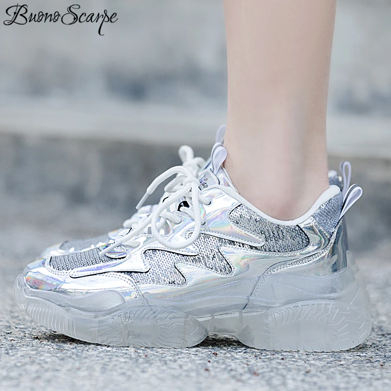 

Woman Four Season Party Dancing ShoesTop Quality Women Sneakers Corss-tied Flats Shoes New 2019 Women's Shoes Silver Bling Flats