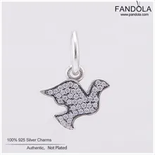 Аутентичные Подвески из стерлингового серебра 925 пробы с прозрачными фианитами и голубями, шармы, подходят для оригинальных шармов, браслетов, бусин для изготовления ювелирных изделий Berloque