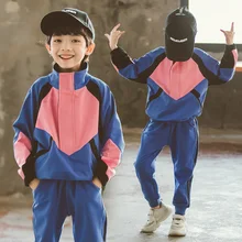 FYH/комплект одежды для детей, осенне-весенняя одежда для мальчиков пуловер с длинными рукавами+ штаны Детский костюм из 2 предметов спортивный костюм для мальчиков в стиле пэчворк