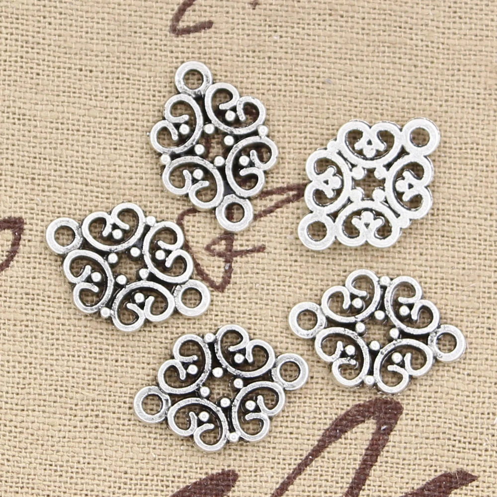 30pcs Charms flower connector 20x13mm Antique Silver Plated Pendants Making DIY Handmade Tibetan