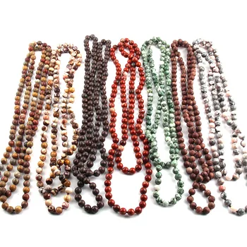 

Free Shipping Fashion Natural Semi Precious Stones Beads long Knotted Statement Necklaces For Women