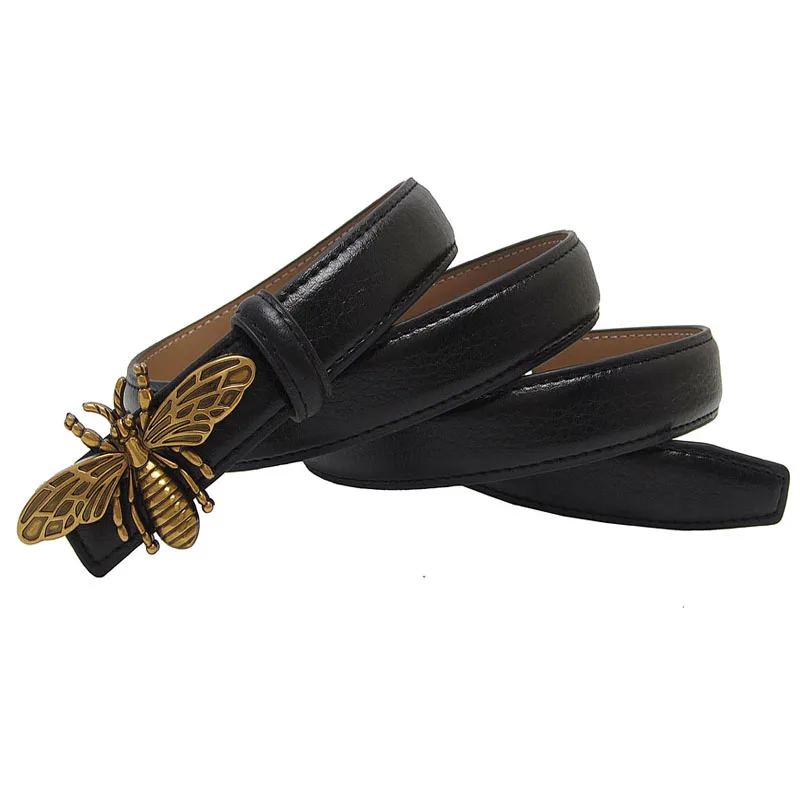 

Lady's Korean Thin Leather Hang Buckle Belt Retro Bee Buckle Women Trouser Belt