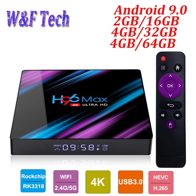 H96 MAX ТВ приставка Android 9,0 Rockchip RK3318 4 ГБ 32 ГБ 64 Гб 4 к Смарт ТВ приставка 2,4G 5G WiFi BT 4,0 H.265 2 Гб 16 Гб медиаплеер H96MAX