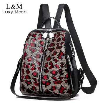 

Fashion Sequin Women Backpack Leopard Print Large Capacity School Bag For Teenage Girl Ladies Travel Shoulder Bag Mochila XA492H
