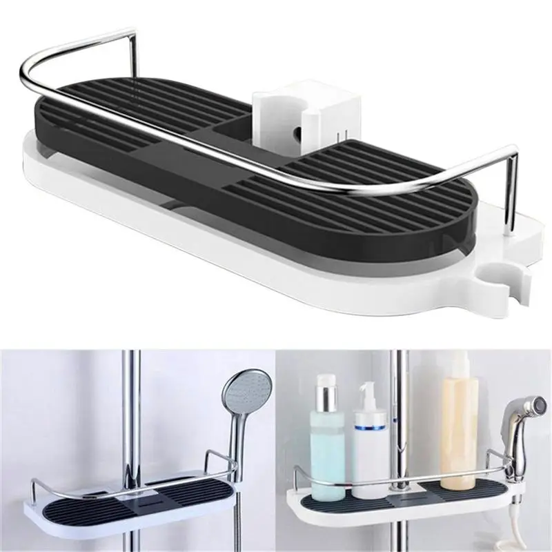 

Bathroom Shelf Multifunction Storage Rack Shower Head Shampoo Holder Towel Tray Adjustable Bathroom Shelves Single Tier