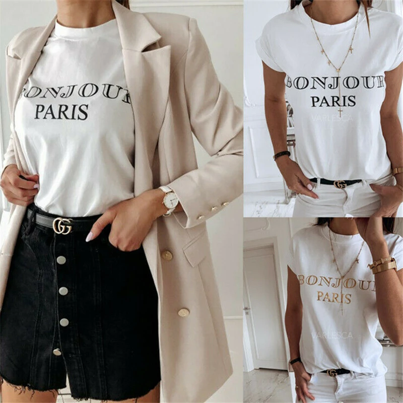Women‘s Summer T-Shirts Ulzzang Korean Style Fashion Tops 2019 Short Sleeve Letter Print Tee Casual Ladies White Clothes