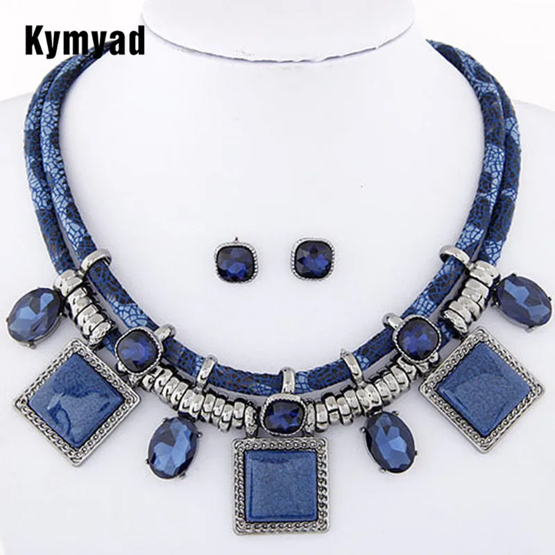

Fashion Women Sweater Accessories Exaggearted Cubic Pendant Choker Necklace/Earring Jewelry Sets Women accessories