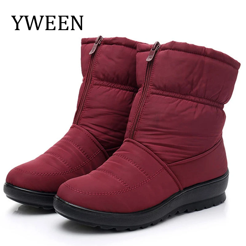 YWEEN/зимние женские ботинки Женские до середины икры Bota Водонепроницаемая женская