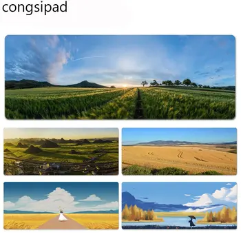 

congsipad New Design Early Morning Wheat Field Beautiful Anime Mouse Mat Size for 30x60cm 30x90cm Rubber Mousemats