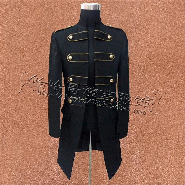 

New Royal Gown Men Blazers Suit Long Dust Coat Wedding Sequins Stage Costumes For Male Singers DJ Black Stand Collar Jacket Coat