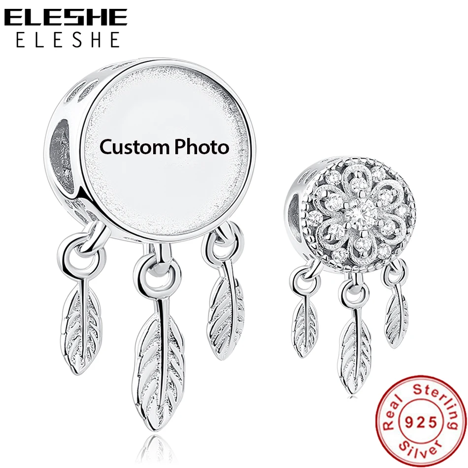 ELESHE Custom Photo 925 Sterling Silver Dream Catcher Holder Beads fit Pandora Charm Bracelet Necklace DIY Personalized Jewelry