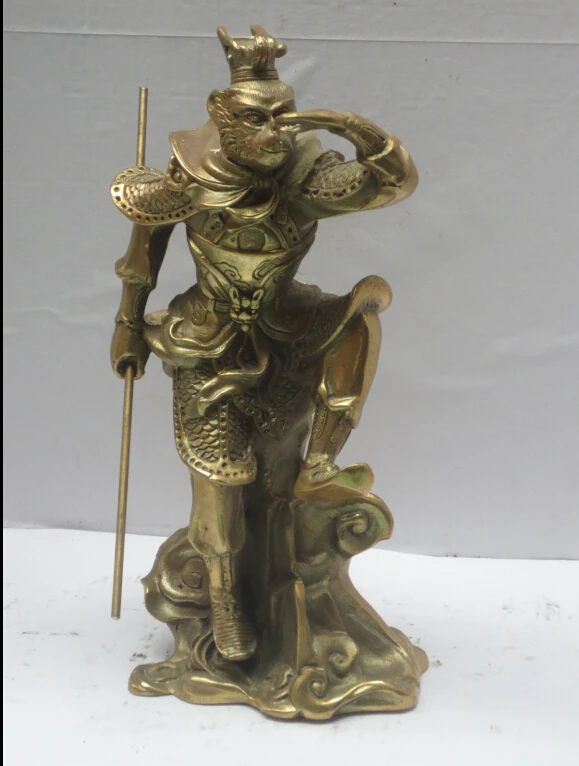 

High 9 Inch Metal crafts Chinese brass Carved Journey to the West Monkey King Statue, Home Decoration Metal Monkey Scupture