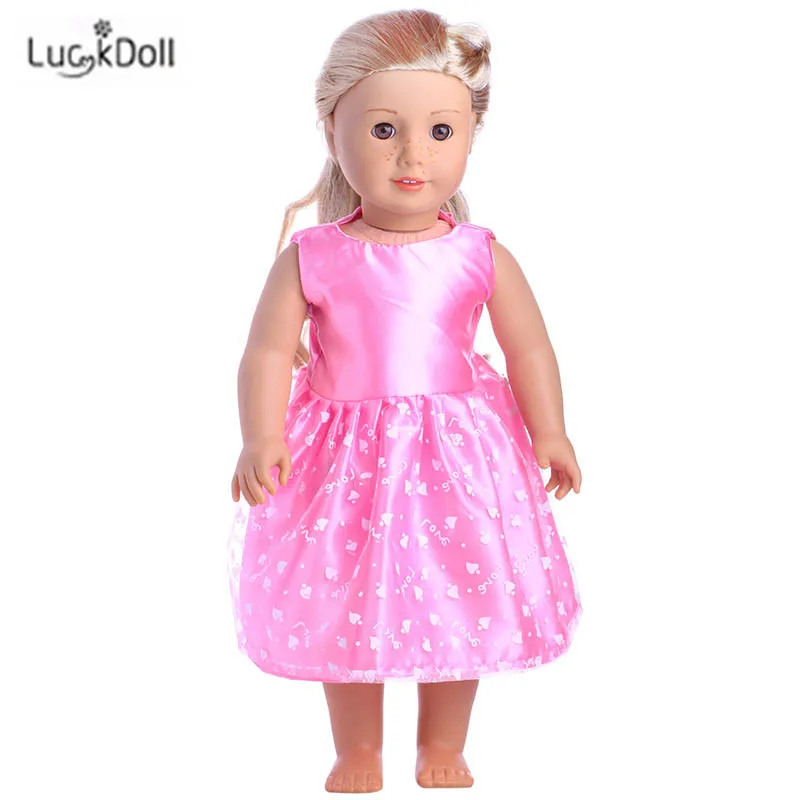 LUCKDOLL модное летнее розовое платье подходит 18 дюймов Американский 43 см детская кукла одежда аксессуары, игрушки для девочек, поколение, подарок на день рождения