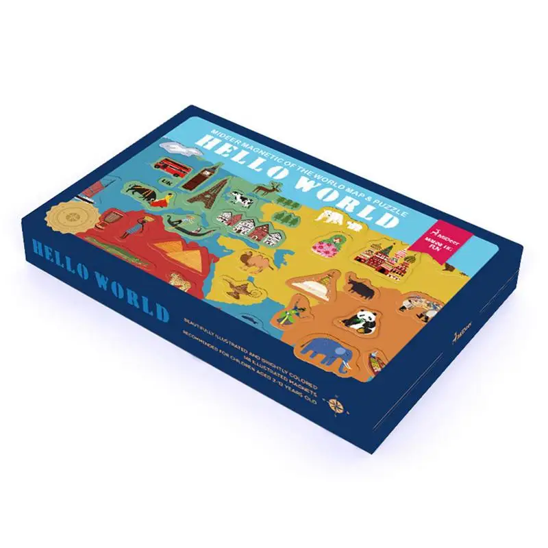 

131 Pieces Of World Map Puzzle Refrigerator Magnetic Stickers Parent-child Puzzle Early Education Cognitive Toys For Children