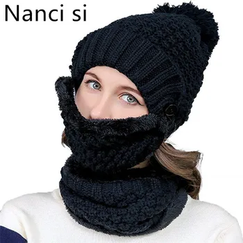 

Nanci si Winter Beanie Hat Scarf and Mask Set 3 Pieces Thick Warm Slouchy Knit Cap Gorras Bonnet Warm Baggy Hat For Women