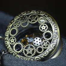 Tiedan Бронзовый спорта Стиль стимпанк Скелет Механические карманные часы Для мужчин под старину Элитный бренд Цепочки и ожерелья карман FOB часы на цепочке