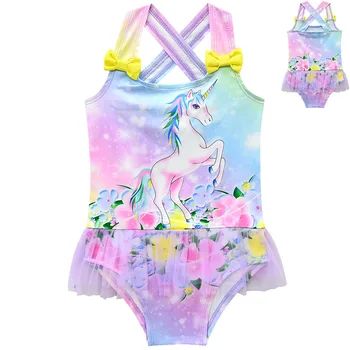 

2020 Girl's One Piece Swimsuit Unicorn Girls Tutu Swimwear 2-10 Years Children's Swimwear One Piece Swimming Beach Bathing Suit