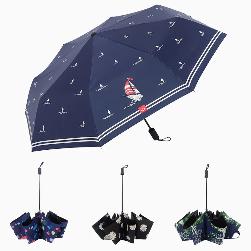 

3 folding Umbrellas Women Rain Anti-UV Sun Protection and Rain Umbrellas Flowers Female Creative Gift Anti Rain Parasol