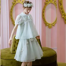 Линетт китайский стиль весна лето goldenbarr вода зеленая Белая роза вышивка элегантная средней длины юбка феи