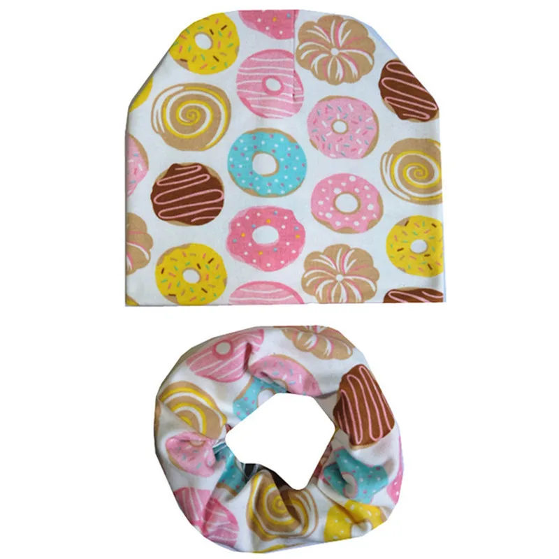 

Cartoon Print Baby Cotton Hat Scarf Set Lovely Children's Caps Bibs Scarf Boys Girls Warm Beanie Collar Kids Baby Hat Bibs Sets