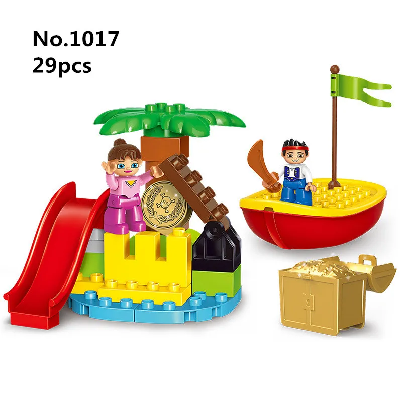

Big Size Diy Building Blocks The Jake and Never Land Pirates Treasure Island Toy Compatible with Legoingly Duplo Toys for Kids