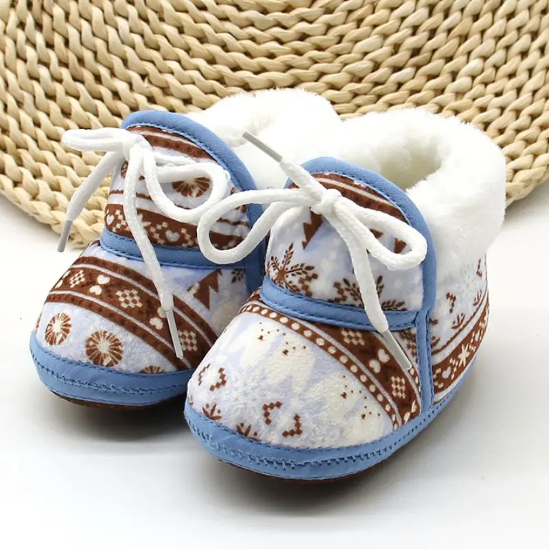 Baby Boots Warm Soft Baby Retro Printing Cotton Padded Infant Baby Boys Girls Soft Boots 6-12M