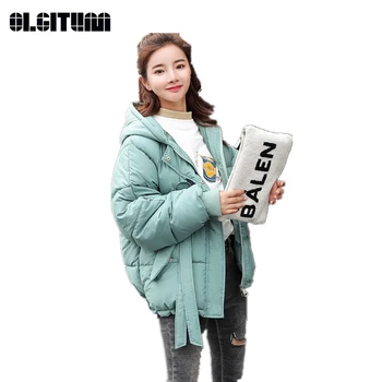 

OLGITUM New 2020 Winter Female Short Korean Fashion Loose Bread Cotton Jacket Harajuku Thicken Cotton Coat