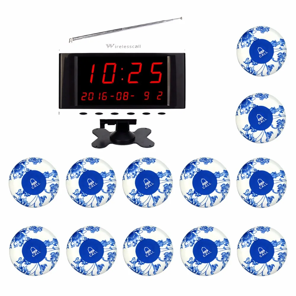

Wireless Restaurant Ordering System Guest Call Pager With Voice Receiver Host Display + 10pcs Transmitter Call Button Waiter