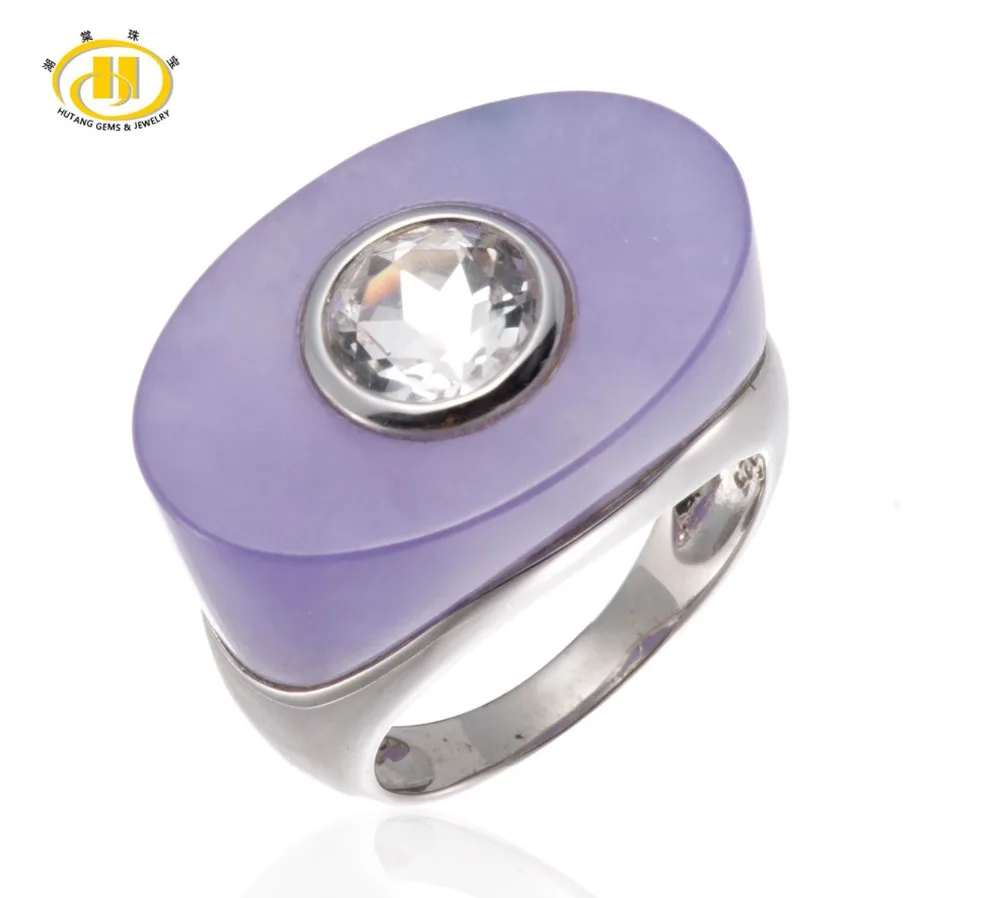 

Hutang Unique Design Purple Chalcedony Rings White Topaz Solid Sterling Silver Ring Fine Elegant Jewelry for Women's Best Gift